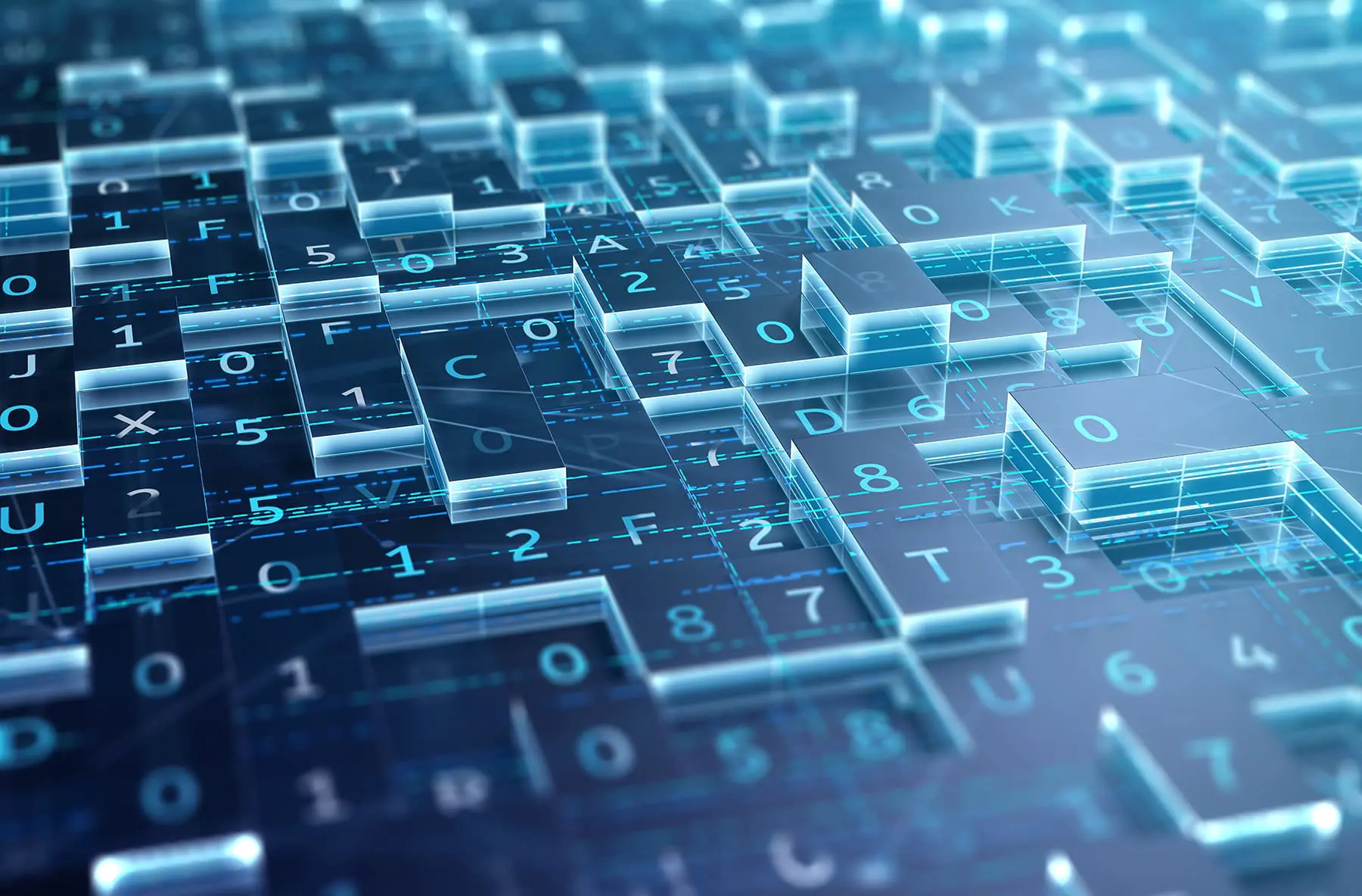 An abstract digital background with three-dimensional blocks and numerals, representing data or technological concepts.