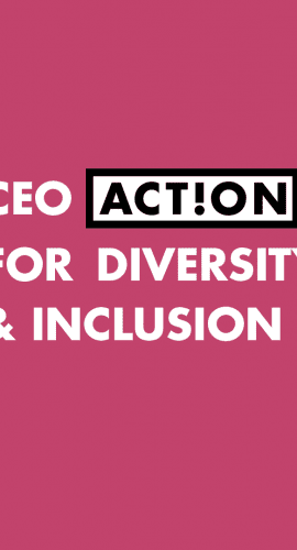 Text reads "CEO Action for Diversity & Inclusion" on a pink background.
