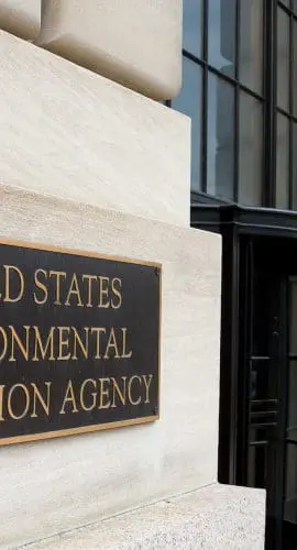 A plaque on a building wall reads "United States Environmental Protection Agency."