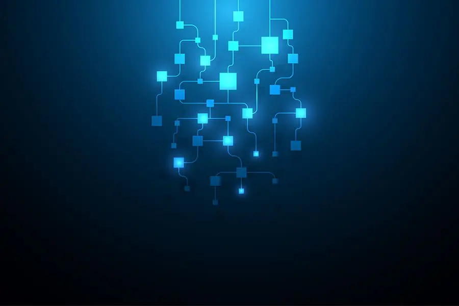 Digital connected blocks, blockchain concept art