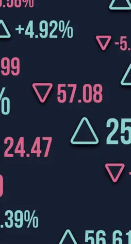 A screen displaying various financial data with numbers and percentage changes indicated by green and red triangles.