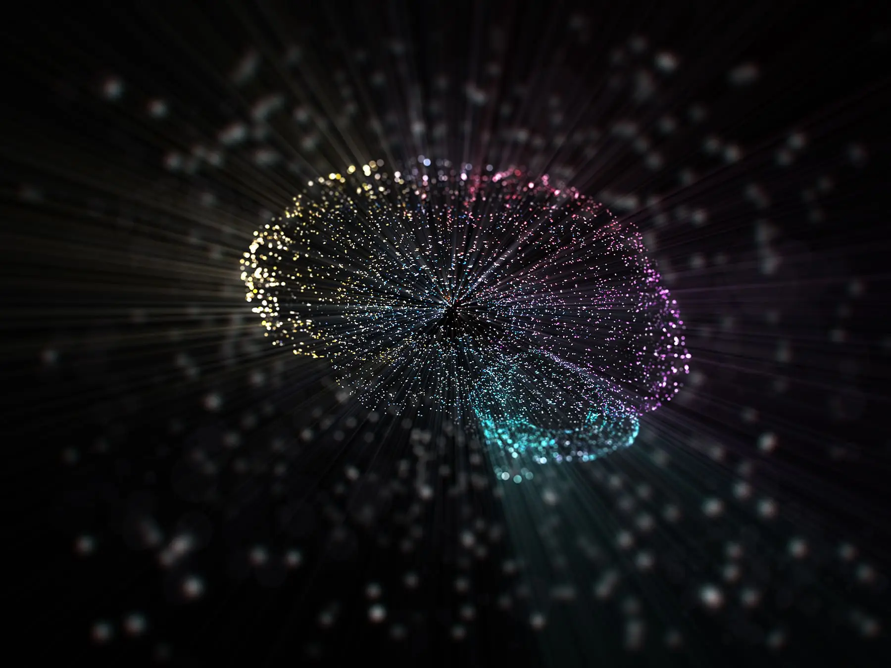 A digital representation of a brain made up of interconnected points and lines, illuminated against a dark background.