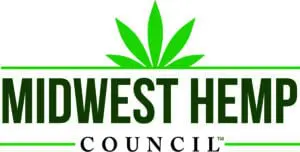 Logo of the Midwest Hemp Council featuring green leaves and bold text.