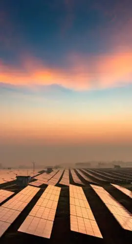 Solar power plants in the dusk of the evening