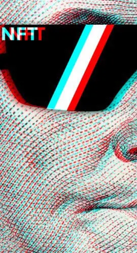 Concept cryptographic nft on a hundred-dollar bill franklin in glasses