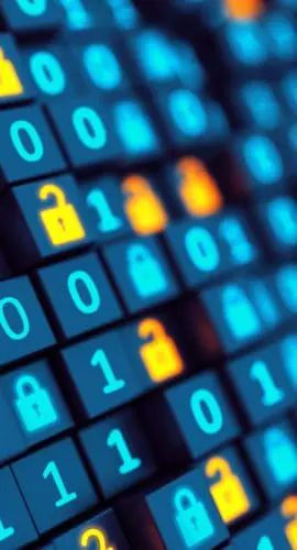 Encryption your data. Binary code and digital Lock. Hacker attack and data breach. Big data with encrypted computer code. Safe your data. Cyber internet security and privacy concept. Database storage 3d illustration