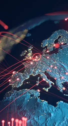 High quality 3D rendered image, perfectly usable for topics related to big data, global networks, international flight routes or the spread of a pandemic / computer virus.Textures courtesy of NASA:https://visibleearth.nasa.gov/images/55167/earths-city-lights,https://visibleearth.nasa.gov/images/73934/topography