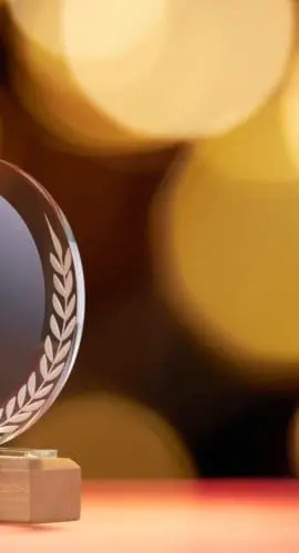 crystal trophy against black background