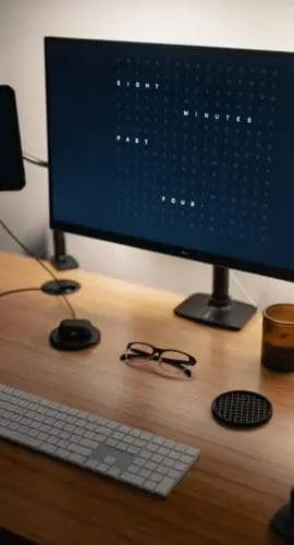 Computer with various electronic devices and speaker placed on table