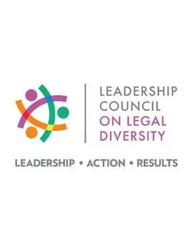 A logo for the Leadership Council on Legal Diversity features a colorful abstract design and the words "Leadership Council on Legal Diversity" alongside the tagline "Leadership • Action • Results".