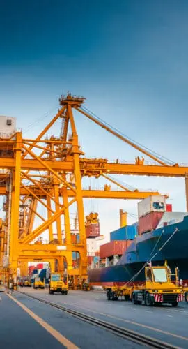 Container ship in the harbor in Asia ,