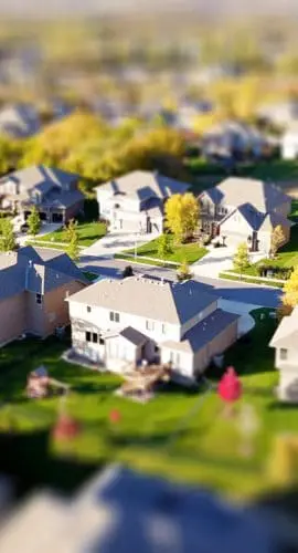 High angle shot of suburban neighborhood