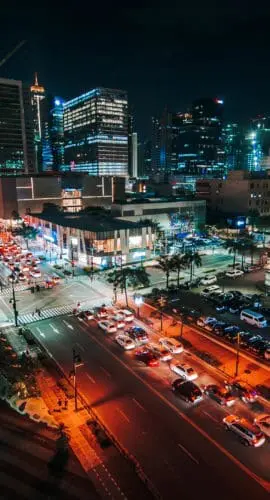Aerial photo of cars on road during night