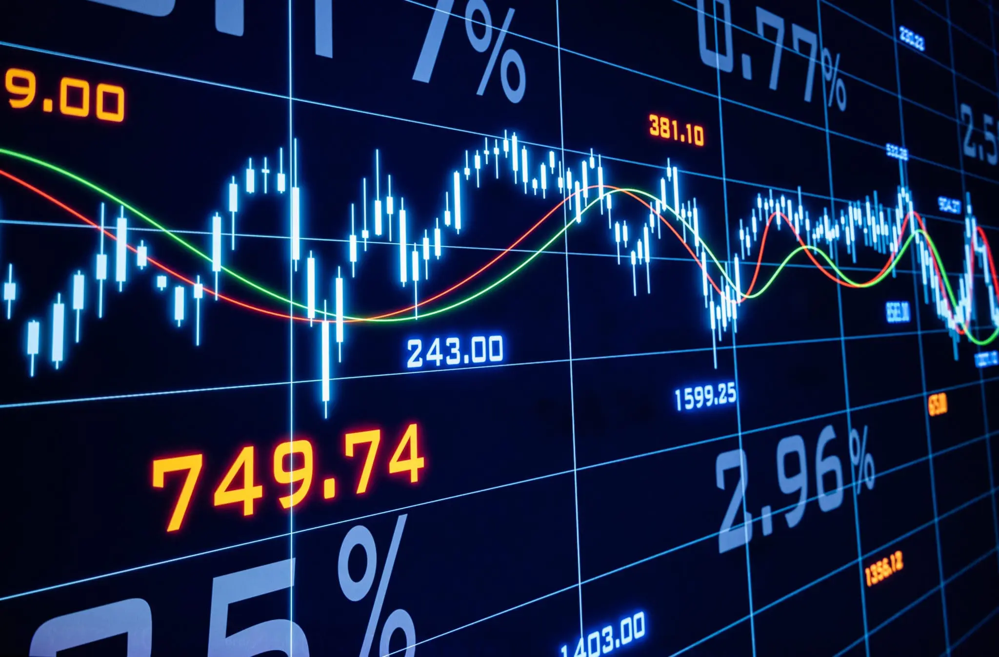 Stock market and exchange, chart and numbers.
