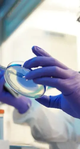 Male scientist in a cleanroom laboratory