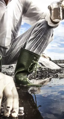 A Scientist analyze the water of a river.