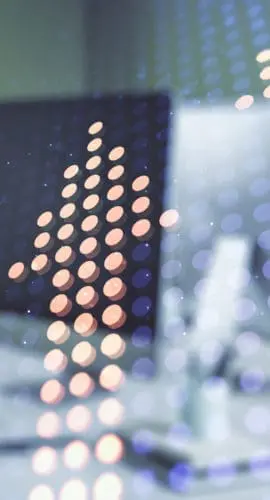 Creative concept of upward arrows illustration on modern laptop background. Breakthrough and progress concept. Multiexposure