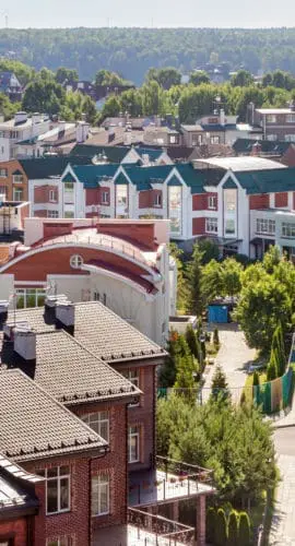 House roofs top modern apartment. Real estate low-rise construction building exterior new residential area for sale. Urban development concept image