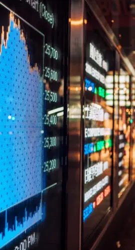 Financial stock exchange market display screen board on the street