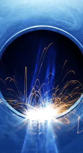 Weld sparks in the tube