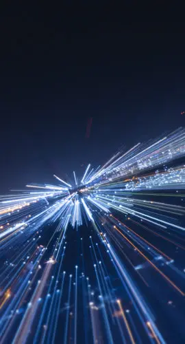 Speed lines trail from night city- lens effect. technology background