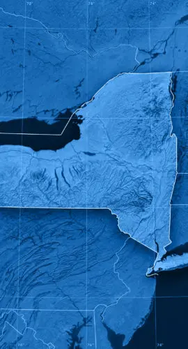 3D rendering and image composing: Topographic Map of NY State. Including state borders, rivers and accurate longitude/latitude lines. High resolution available! High quality relief structure!