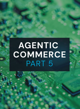 Green circuit board with microchips and processors representing AI infrastructure powering agentic commerce and autonomous AI shopping assistants