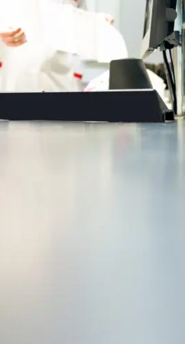 Supermarket checkout counter.