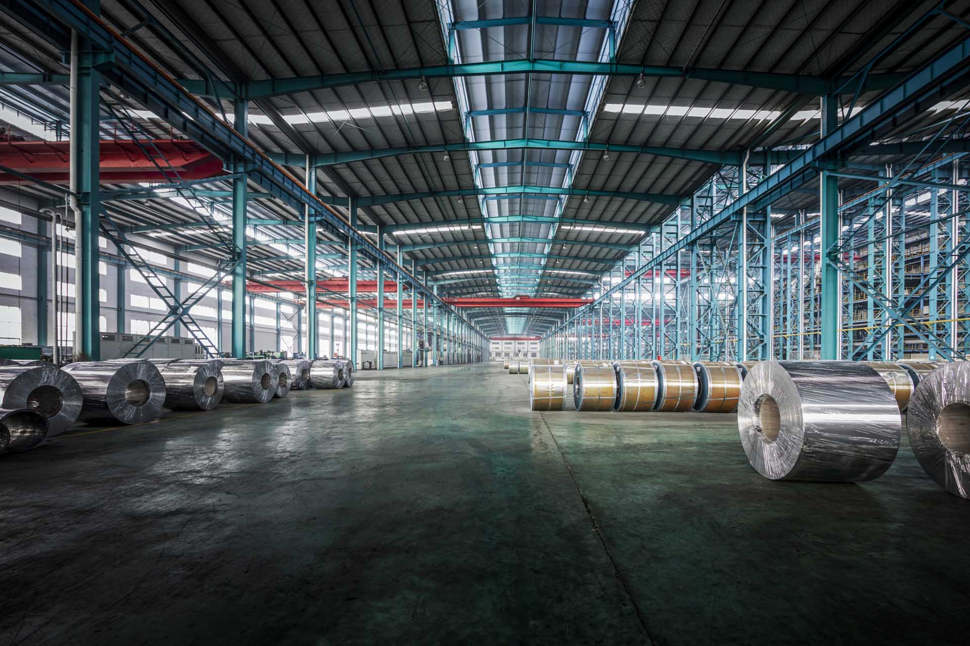 Packed coils of steel sheet in a plant, china.