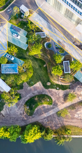 Aerial view of eco modern city, with green, eco concept